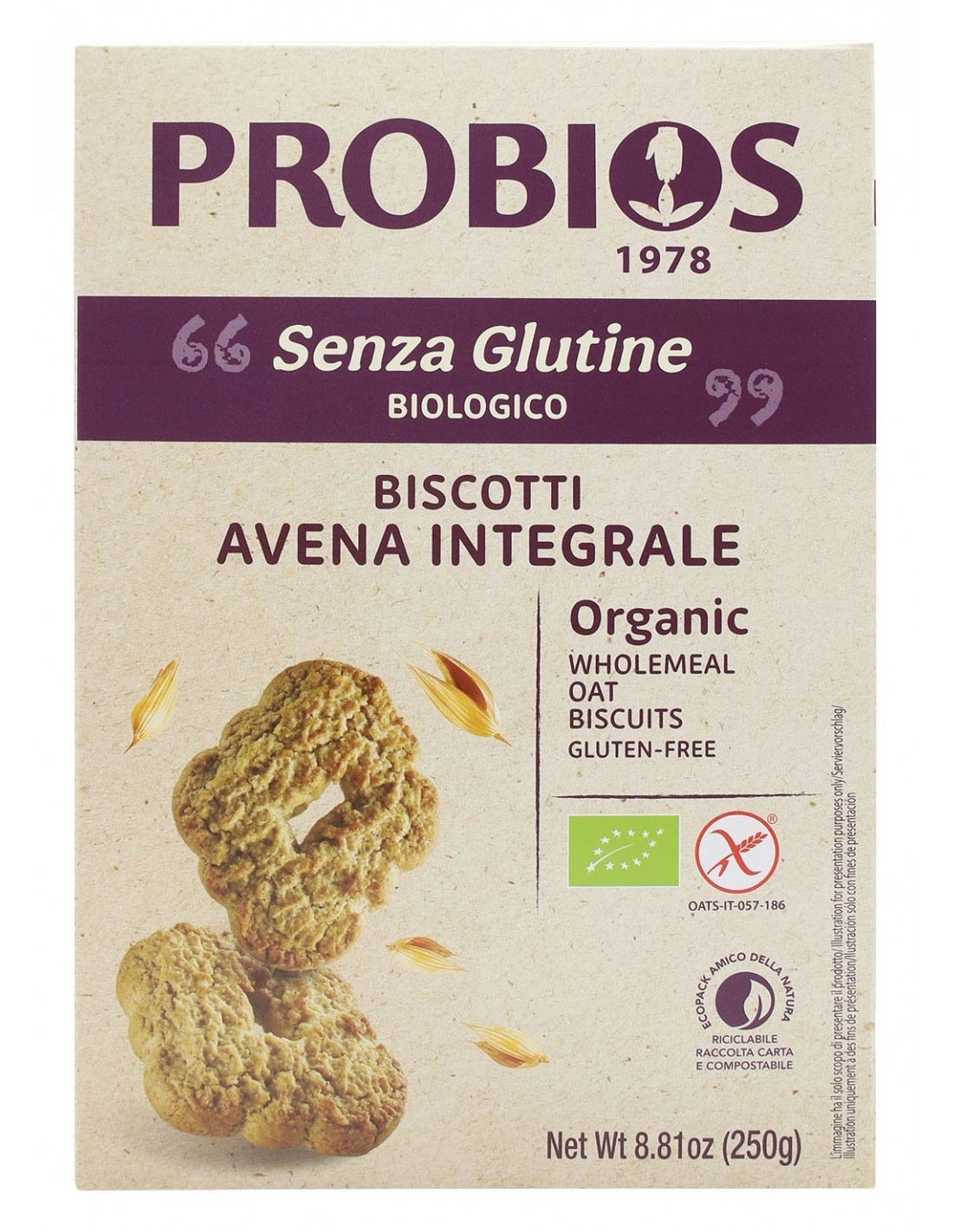 Probios BISCOTTI INTEGRALI DI AVENA 250G SG