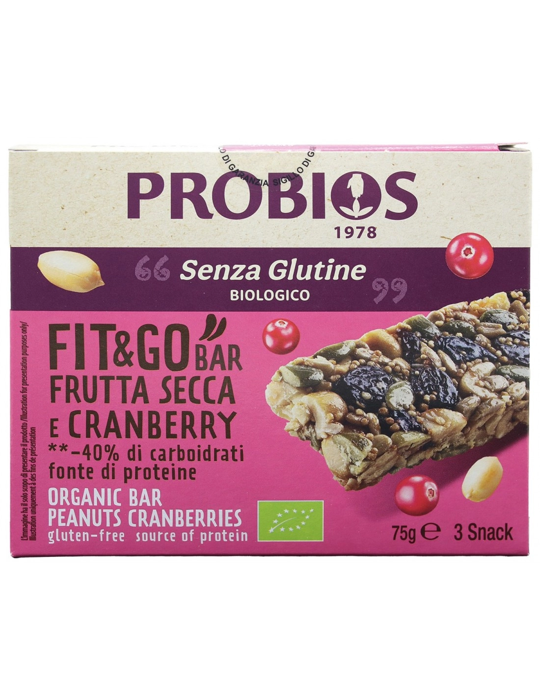 Probios FIT&GO BAR FRUTTA SECCA E CRANBERRY