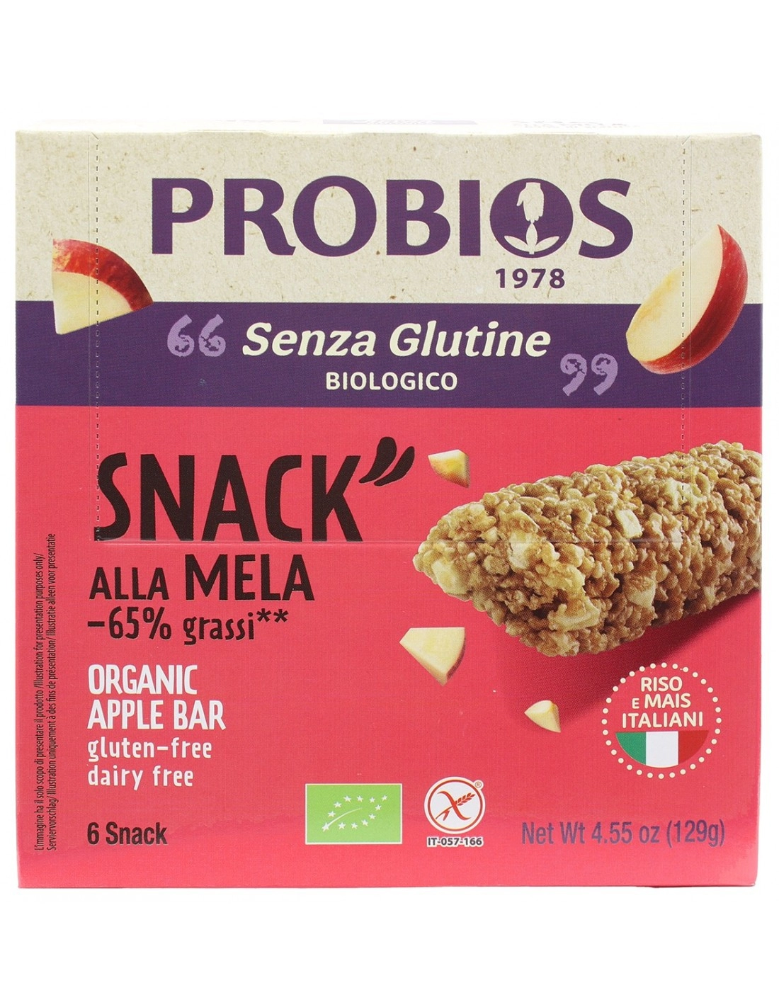 Probios SNACK DI RISO ALLA MELA S/G 6X21G