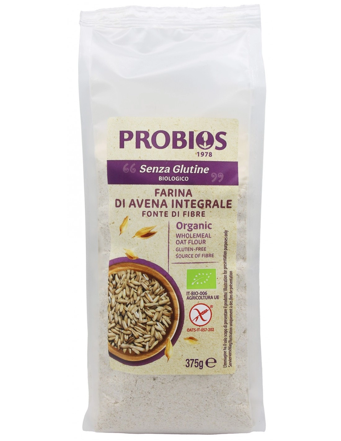 Probios FARINA DI AVENA INTEGR. S/GLUTINE 375 GR