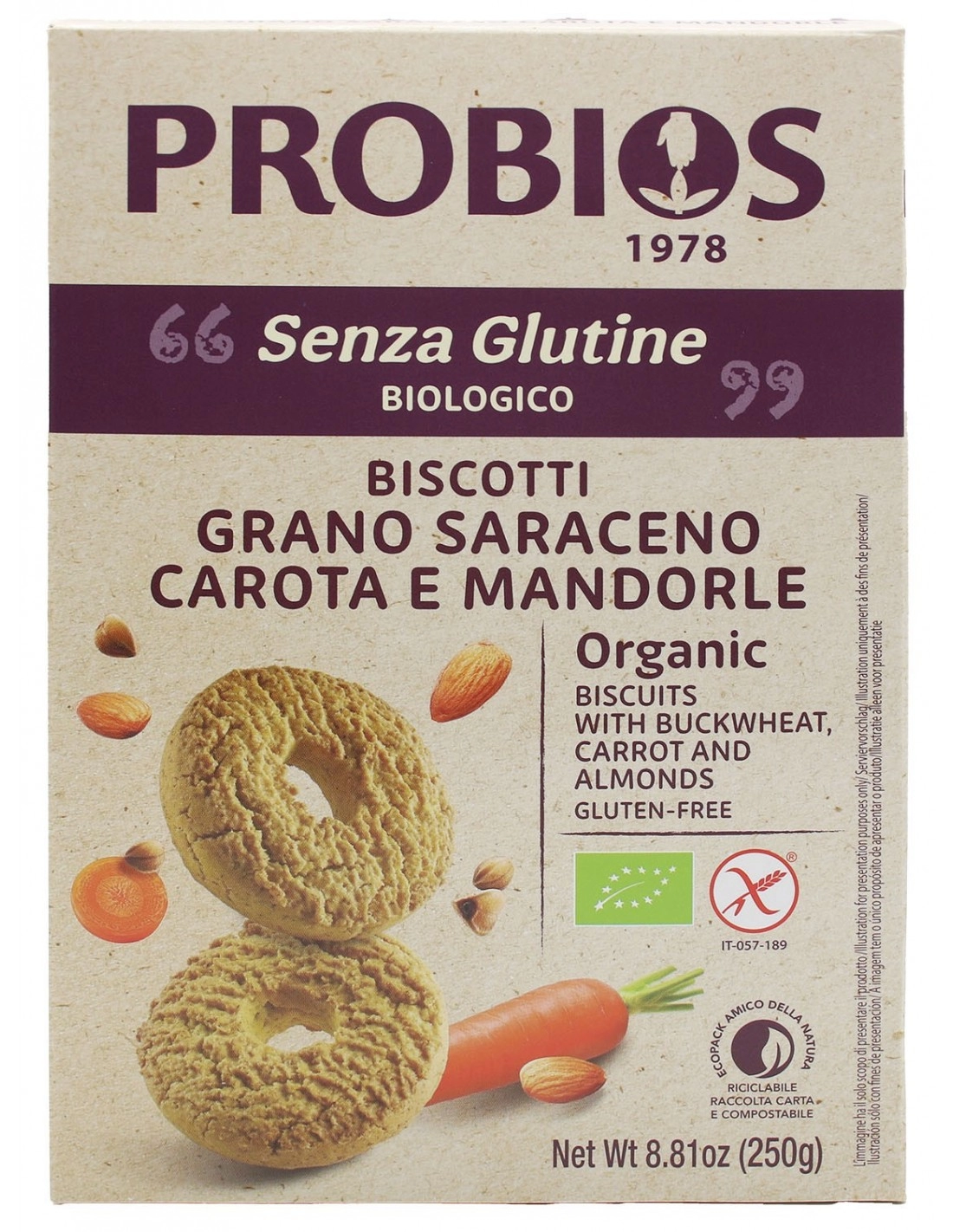 Probios BISCOTTI GRANO SARAC E MANDORLE S/G 250G