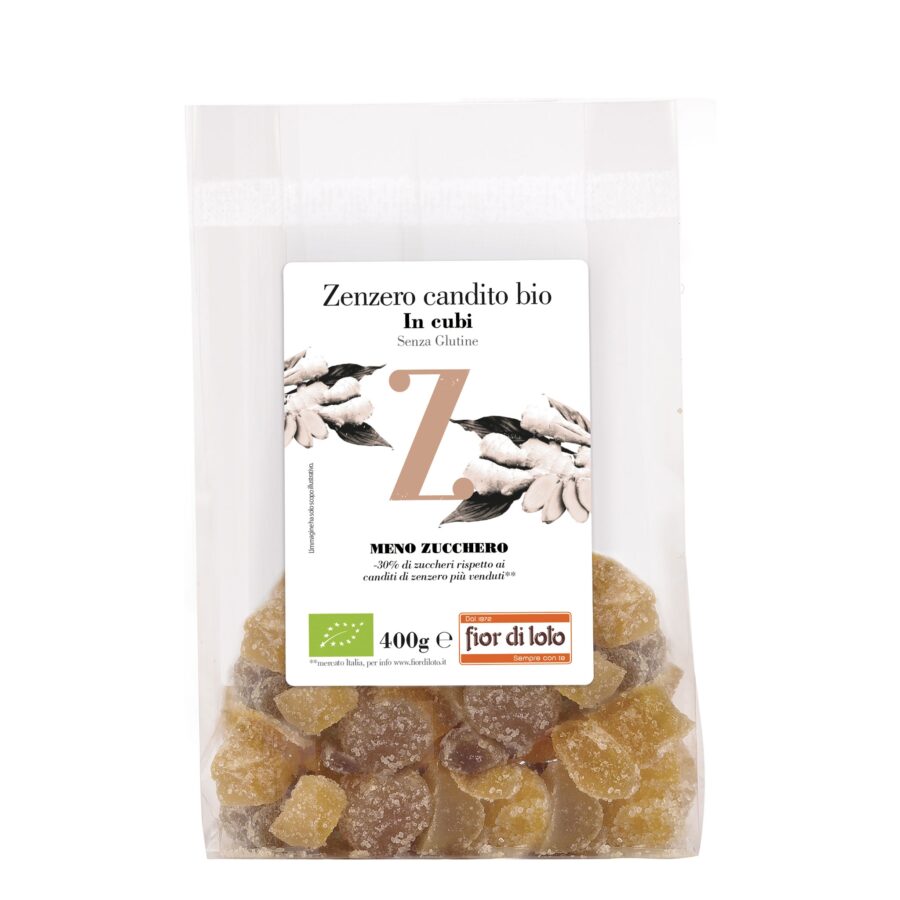 Biotobio Zenzero candito a cubi a ridotto contenuto di zuccheri