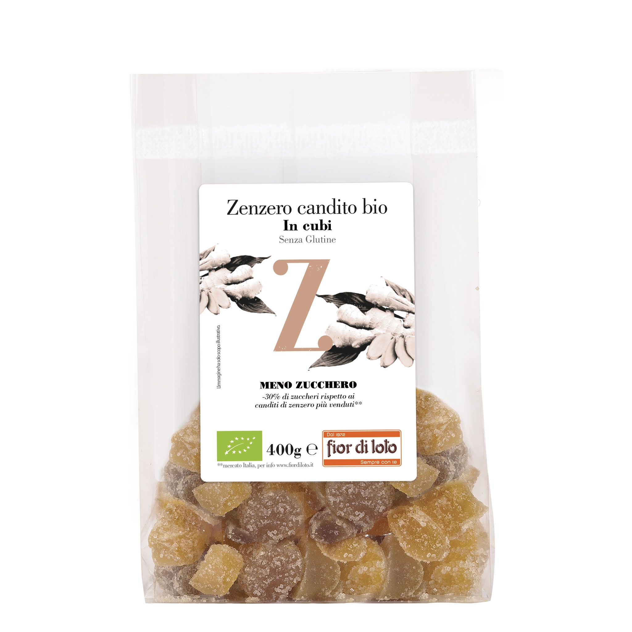 Biotobio Zenzero candito a cubi a ridotto contenuto di zuccheri