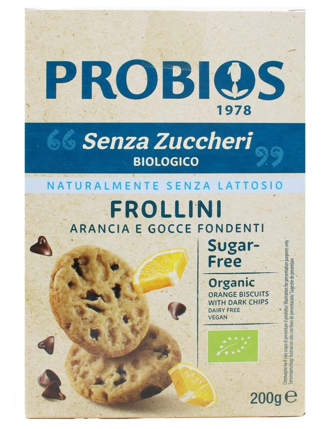 Probios FROLLINI ARANCIA GOCCE DI CIOCCOLATO SENZA ZUCCHERI