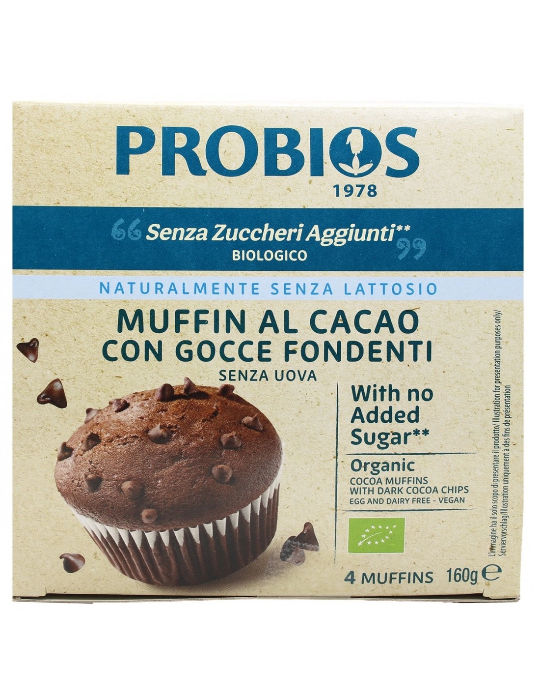 Probios MUFFIN AL CACAO CON GOCCE DI CIOCCOLATO SENZA ZUCCHERI AGGIUNTI