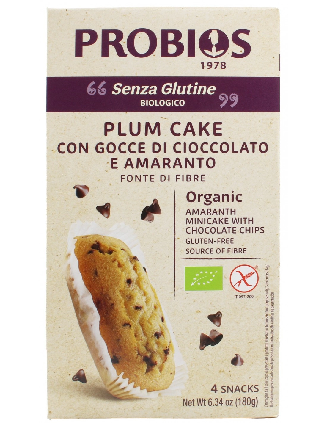 Probios PLUM CAKE CON GOCCE DI CIOCCOLATO E AMARANTO