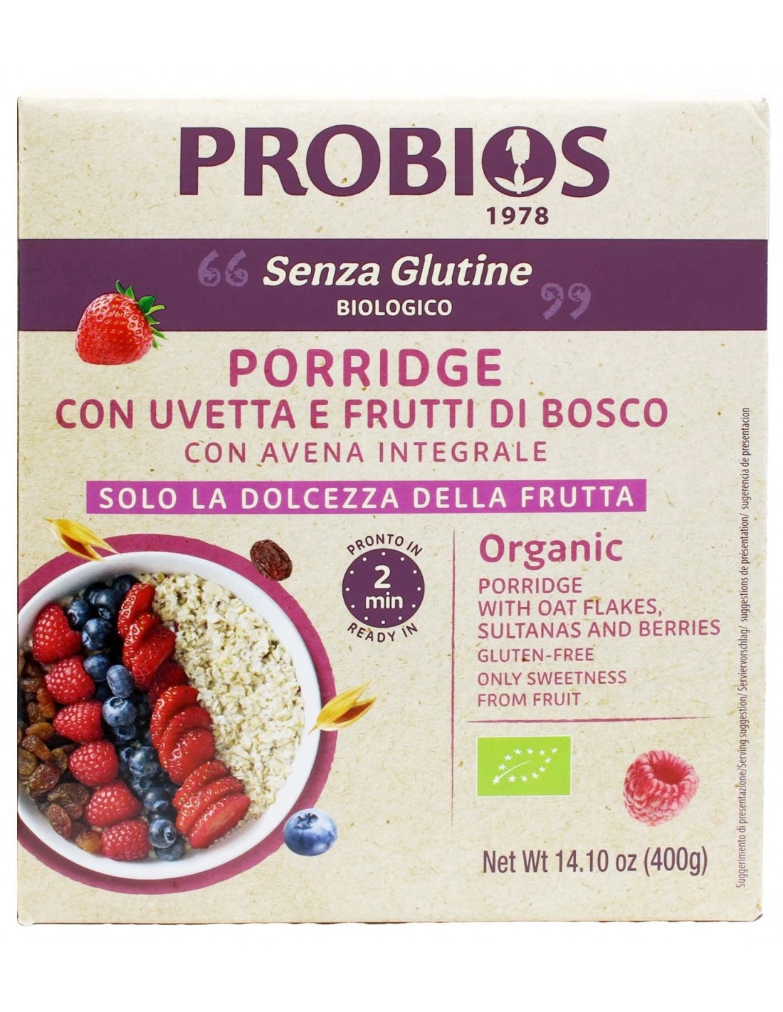 Biotobio Porridge con uvetta e frutti di bosco