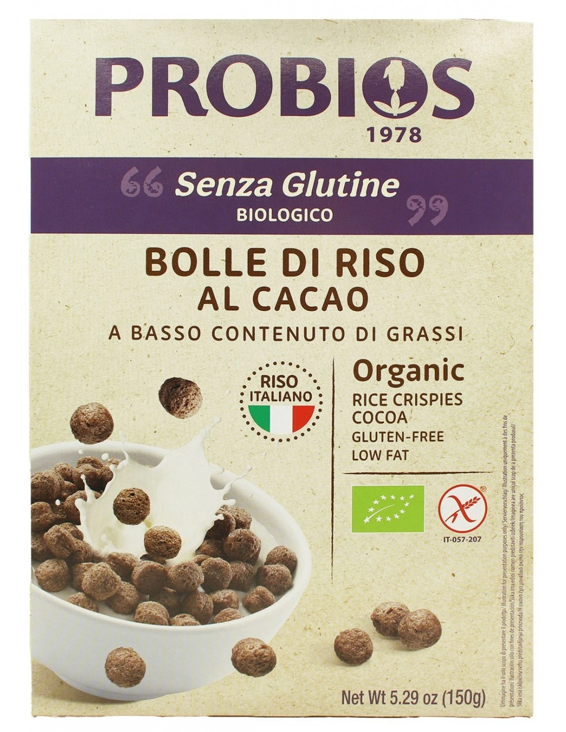 Biotobio Bolle di riso italiano con cacao