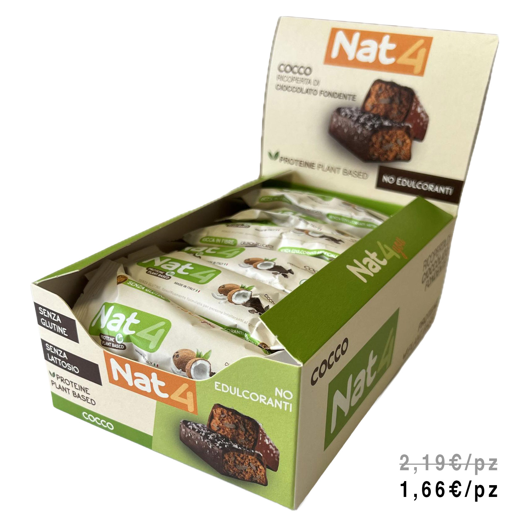 Italcibo NAT4 BAR CEREALI AVENA E COCCO RICOPERTA AL CIOCCOLATO – ( 1 DISPLAY DA 18 BARRETTE )